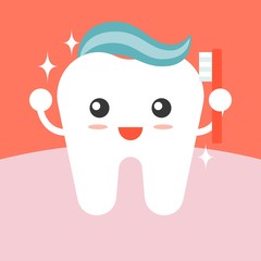 Vector tooth cleaning itself with toothpaste , flat design