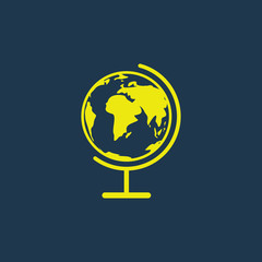 Yellow icon of Globe on dark blue background. Eps.10