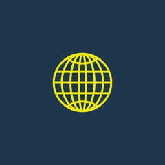 Yellow icon of Globe on dark blue background. Eps.10