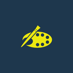Yellow icon of Drawing Color Plate on dark blue background. Eps.10