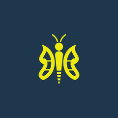 Yellow icon of Butterfly on dark blue background. Eps.10