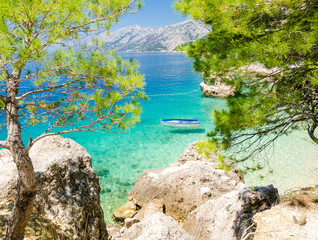 beautiful coast in Brela on Makarska Riviera, Dalmatia, Croatia - obrazy, fototapety, plakaty