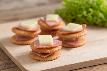 Stack of Crackers with Ham, Cheese.