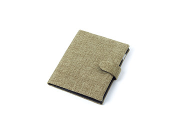 Green wallet(bag) cover for money, passport, paper closeup isola