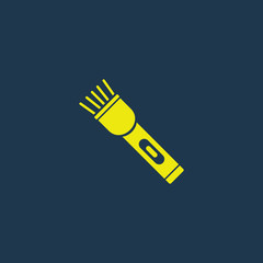 Yellow icon of Torch Or Flash Light on dark blue background. Eps.10