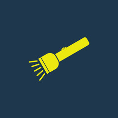 Yellow icon of Torch Or Flash Light on dark blue background. Eps.10