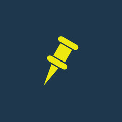 Yellow icon of Push Pin on dark blue background. Eps.10