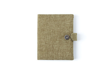 Green wallet(bag) cover for money, passport, paper closeup isola