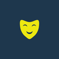 Yellow icon of Theater Mask on dark blue background. Eps.10