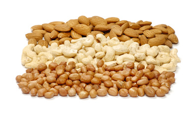 Assorted mixed nuts on white background