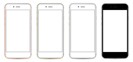 Set of Smartphones with blank screen in four colors