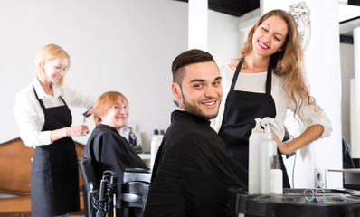 Happy man with new haircut
