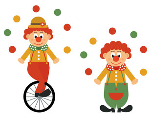 Obraz na płótnie Canvas bike and clown and clown with balls set