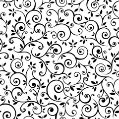 Vector vintage seamless black and white floral pattern.
