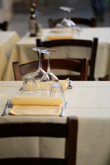 Tables set in restaurant