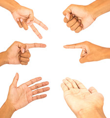 collection of hand and finger symbol white isolated