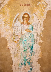 Ancient fresco of Archangel Gabriel at the gate of the Nikitsky Monastery in Pereslavl Zalessky