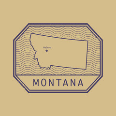 Stamp with the name and map of Montana, United States
