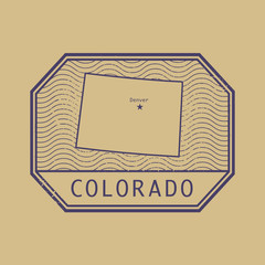 Stamp with the name and map of Colorado, United States