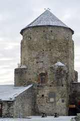 Obraz premium View of the old fortress in winter. The city of Kamianets-Podilskyi, Ukraine, January 5, 2016.