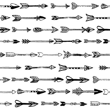 Hand drawn arrows seamless pattern on white background