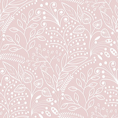 White floral scales seamless pattern on pink background