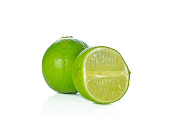 Fresh lime and slice, Isolated on white background