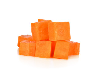 Carrot cubes isolated on white