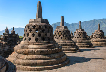 Buddist temple Borobudur complex in Yogjakarta in Java, Indonesia