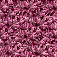 Seamless pink and purple alstroemeria flowers background