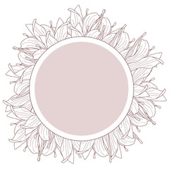 Round beige label decorated with magnolia flowers
