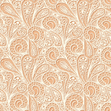 Seamless white lace pattern on beige background