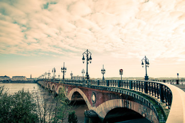 Bordeaux river bridge with St Michel cathedral