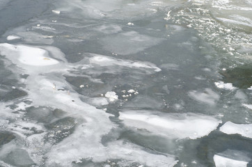 Background, texture, cracked ice on the river
