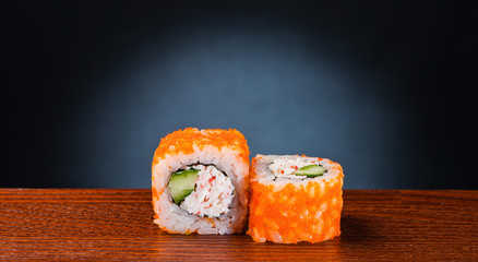 Tasty sushi roll with crab