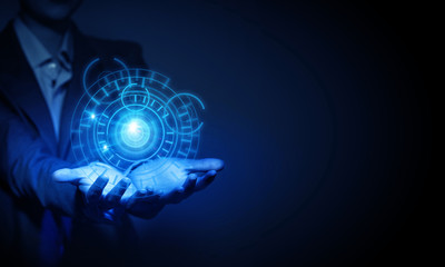 Woman presenting modern technologies