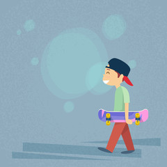 Little Boy Holding Skateboard Flat
