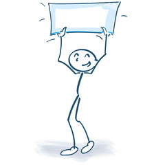 Strichmännchen hält ein Plakat in die Luft