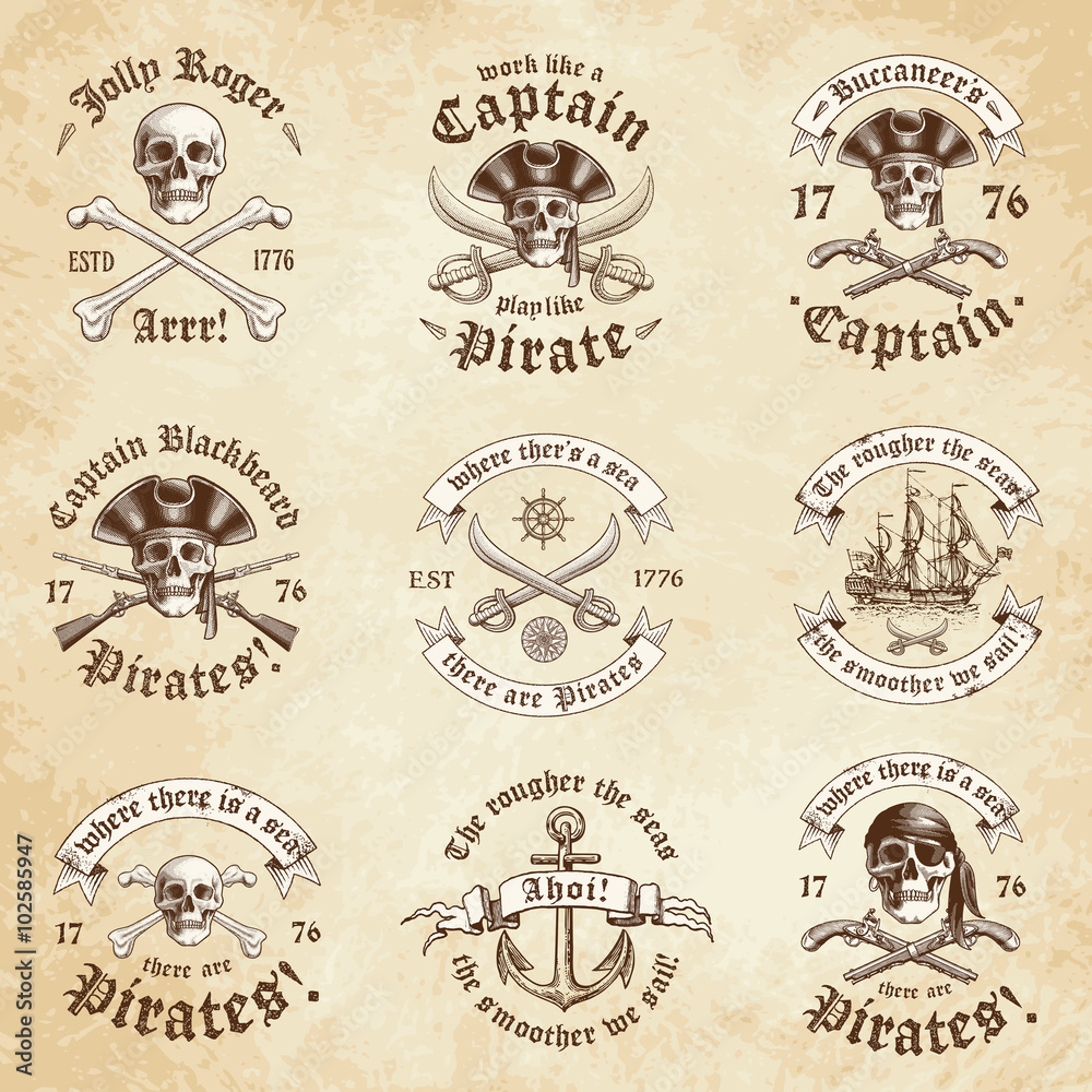 Wall mural pirate vintage logos