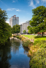 Christchurch cityscape with Avon river and Clarendon Tower