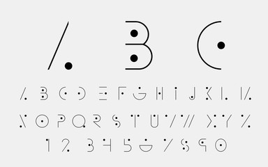 Black alphabetic fonts and numbers with black points. Vector eps10 illustrator.