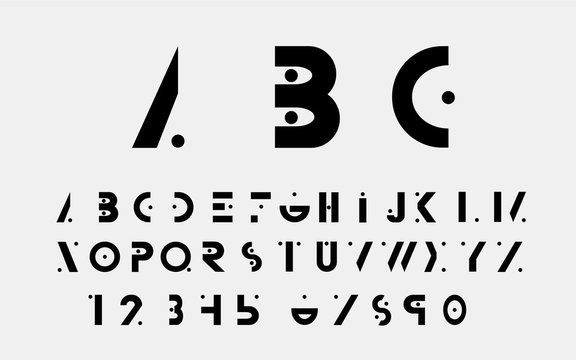 Black alphabetic fonts and numbers with black points. Vector eps10 illustrator.