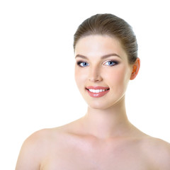 Fototapeta premium Beauty portrait of girl with beautiful healthy face and blond ha