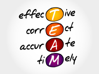 TEAM - Effective, Correct, Accurate, Timely, acronym business concept