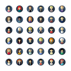 A large set of users with different professions and nationalities into a flat design