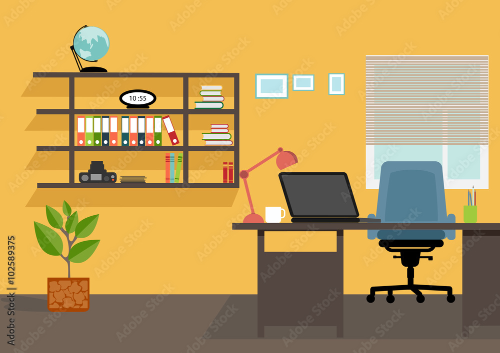 Wall mural creative office desktop workspace. yellow vector mock up