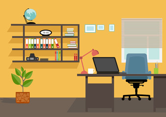 Creative office desktop workspace. Yellow vector mock up