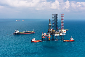 Offshore oil rig drilling platform in the gulf of Thailand
