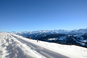 View of Swiss Alps from the Rigi Kulm in winter, Switzerland