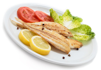 Grilled wedge sole and vegetables. Spanish sole fish